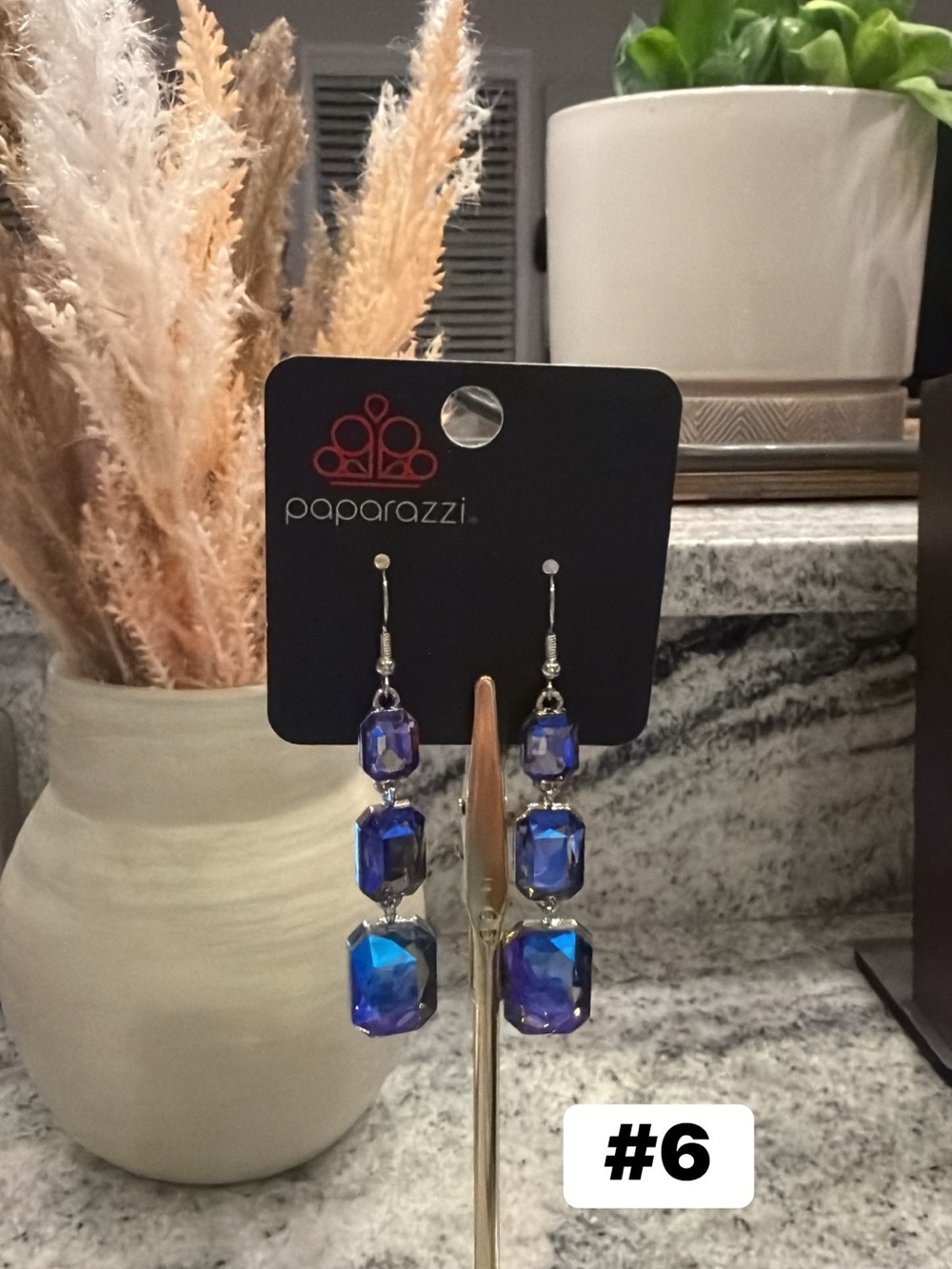 paparazzi Iridescent Blue Glass Drop Earrings